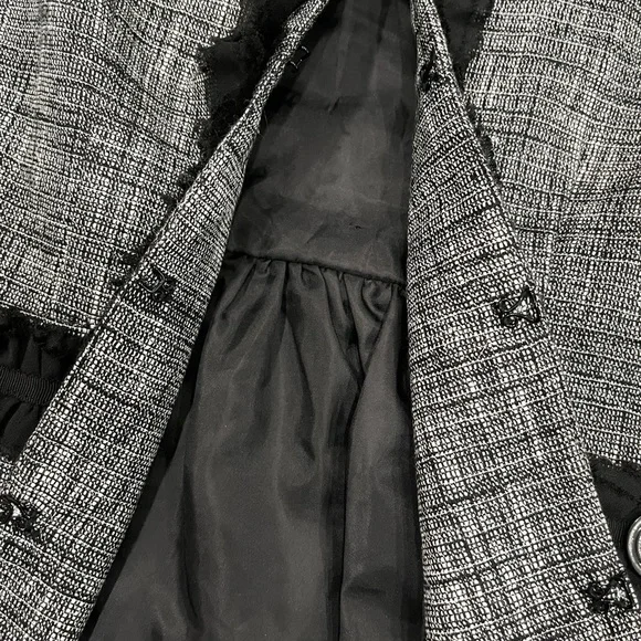 [US M]Frenz Chic Gray and Black Linen Blend Tweed Lace Jacket Hook Eye VTG - Picture 5 of 10